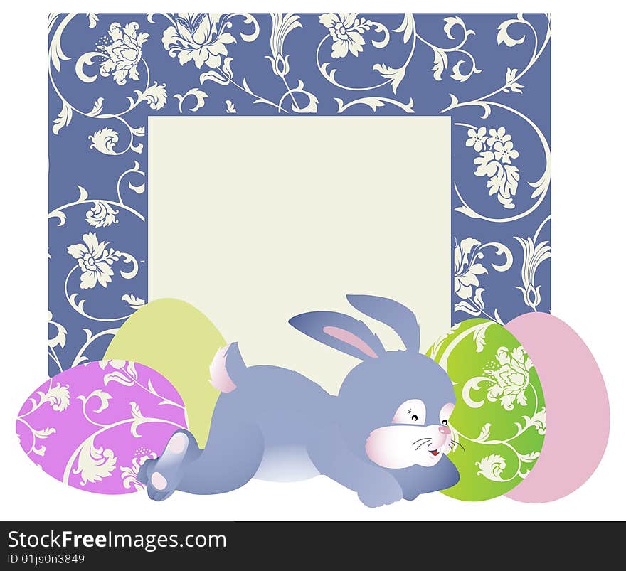 Easter illustration with floral elements and rabbit. All elements and textures are individual objects. Vector illustration scale to any size. Easter illustration with floral elements and rabbit. All elements and textures are individual objects. Vector illustration scale to any size.