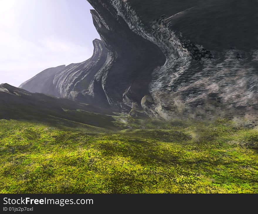 Alpine landscape, close up animated