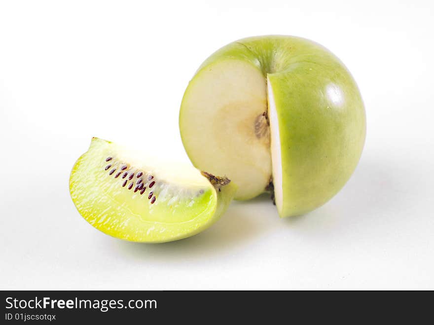 Green apple sliced and isolated on white