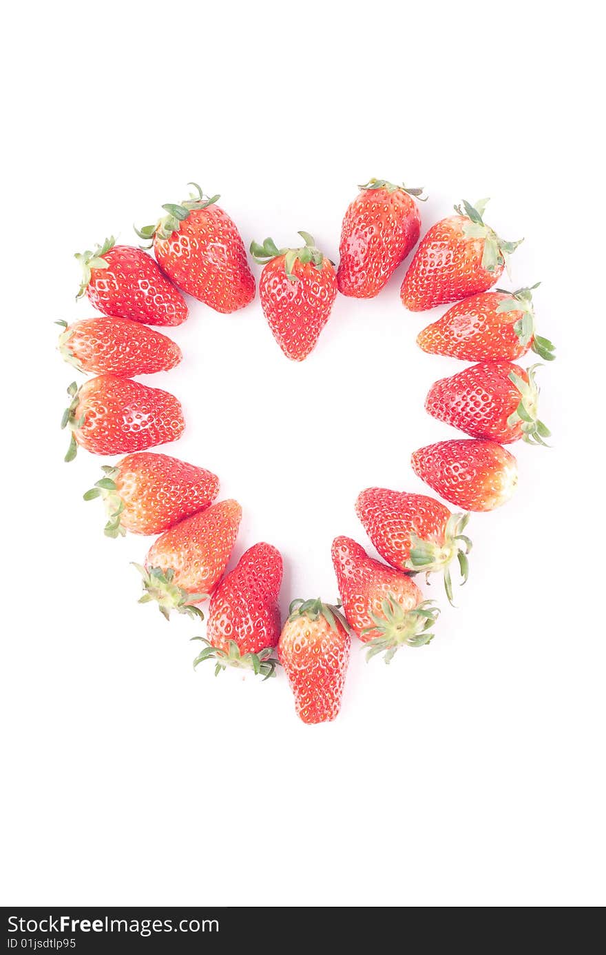 Fresh juicy strawberry isolated on white with heart shape