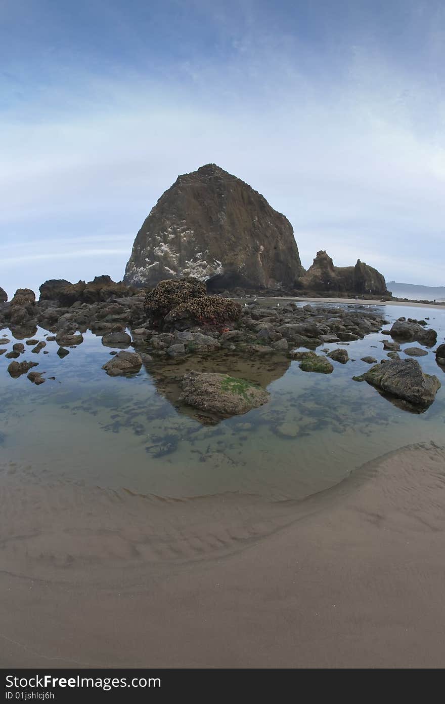 Pacific Ocean sea stacks with tide pool. Pacific Ocean sea stacks with tide pool