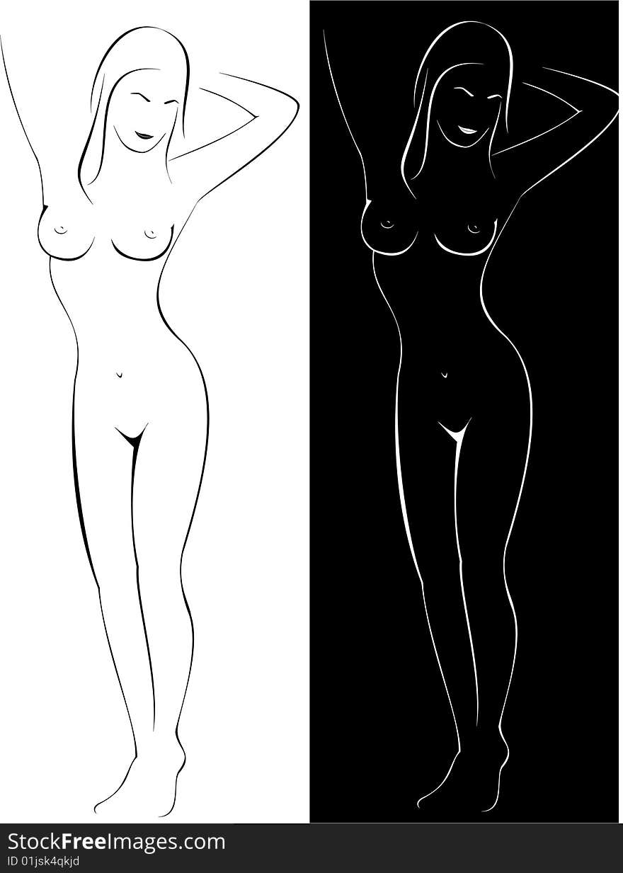 Vector illustration. Silhouette of the nude woman. Vector illustration. Silhouette of the nude woman