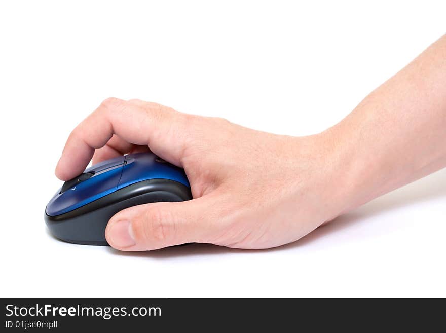 Blue computer mice on hand