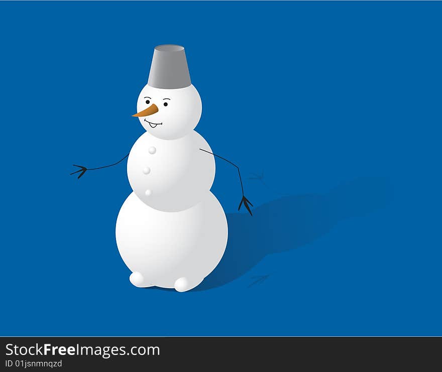 Vector snowman in bucket on blue background