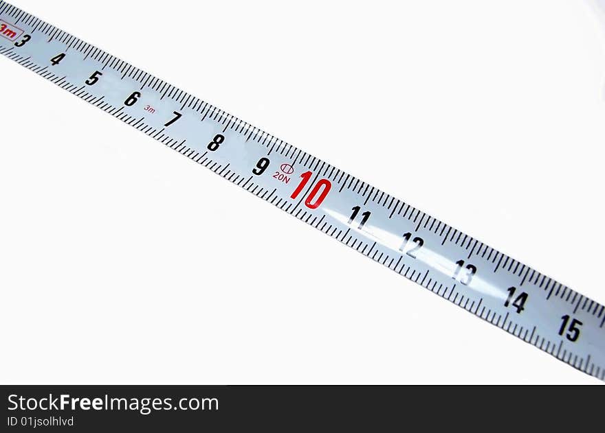 An isolated tape measure in meters units with black and red numbers.