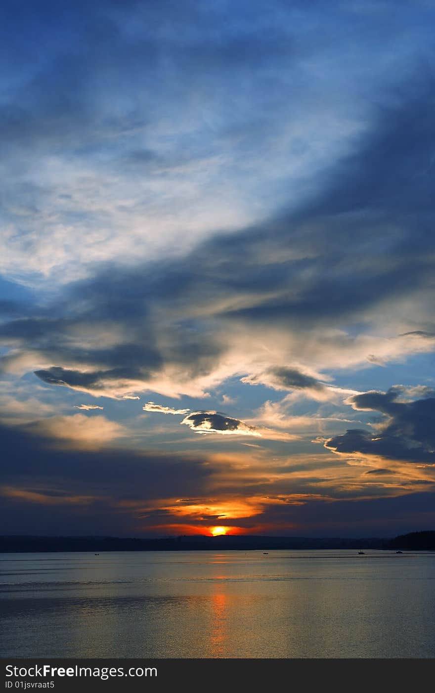 Sunset over lake