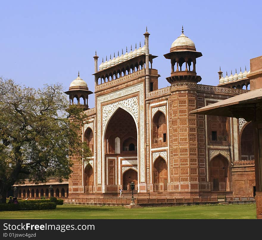 Side view of the Entrance to the Taj Mahal at Agra