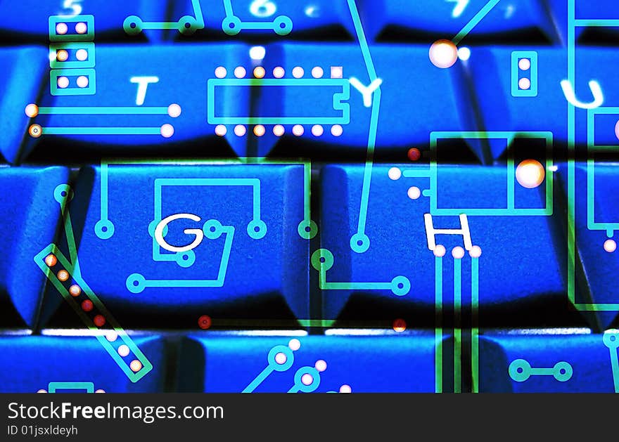 Circuit board on the keyaboard abstract