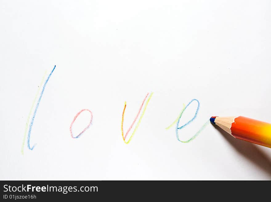 Writing with pencil at love on a white background. Writing with pencil at love on a white background