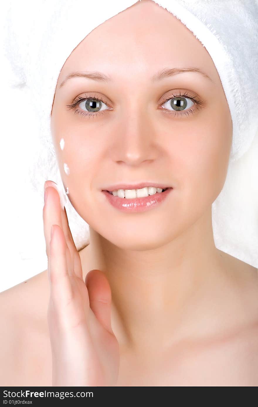 Young girl with towel on her head