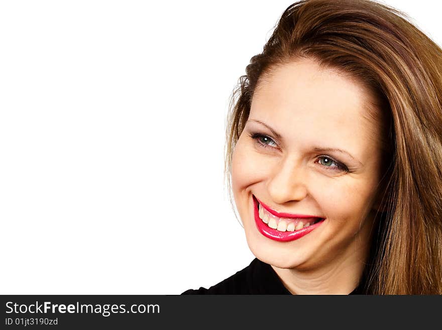 Portrait of a young woman on a white background