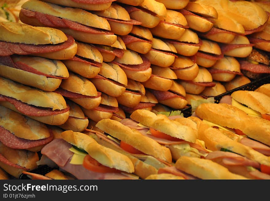 Freshfast food baguette in display