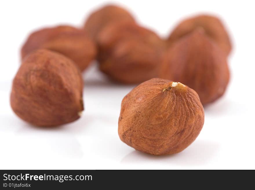 Hazelnuts isolated on a white