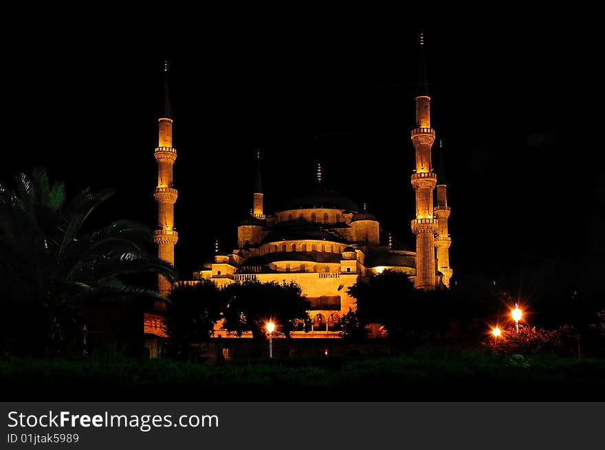 Sultan Ahmed Mosque (Blue Mosque) at night. Turkey. Istanbul. Sultan Ahmed Mosque (Blue Mosque) at night. Turkey. Istanbul.