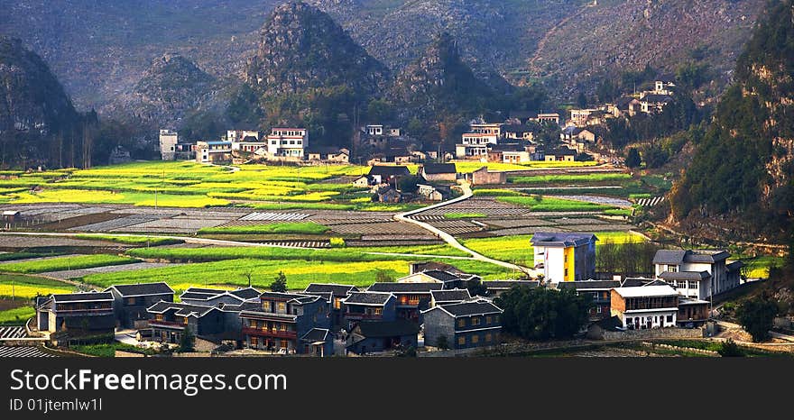 A village of Guizhou mountain in  spring. A village of Guizhou mountain in  spring.