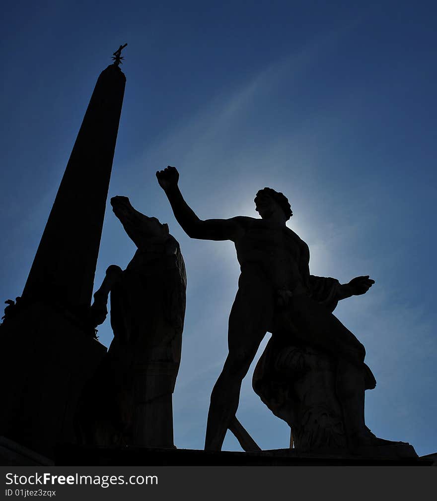 Ancient statues in the public square of the Quirinale  in  Rome. Ancient statues in the public square of the Quirinale  in  Rome.