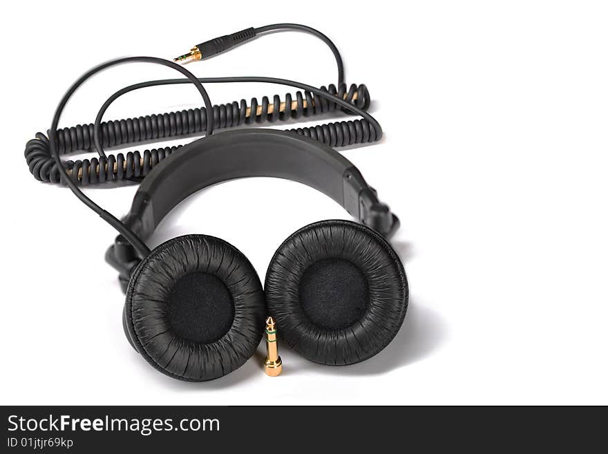 Black DJ Headphones, Spiral Cord, Jets. Black DJ Headphones, Spiral Cord, Jets