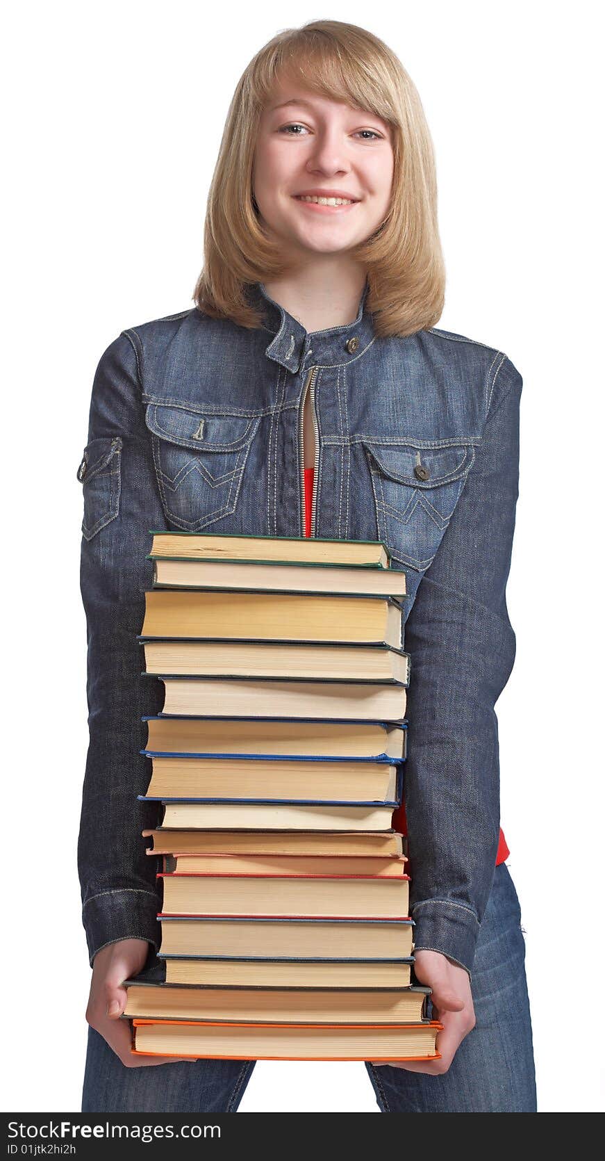 Beauty schoolgirl with book on white background