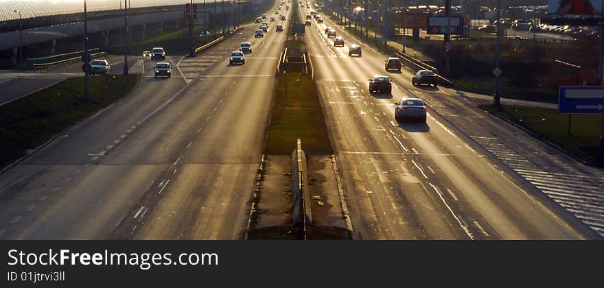 Movement of a stream of cars on a highway  in two directions