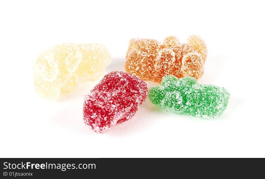 Sugary sweets close up on a white background