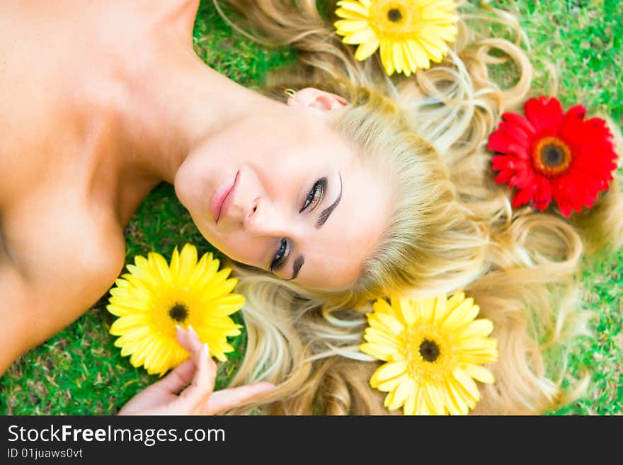 Lying in flowers