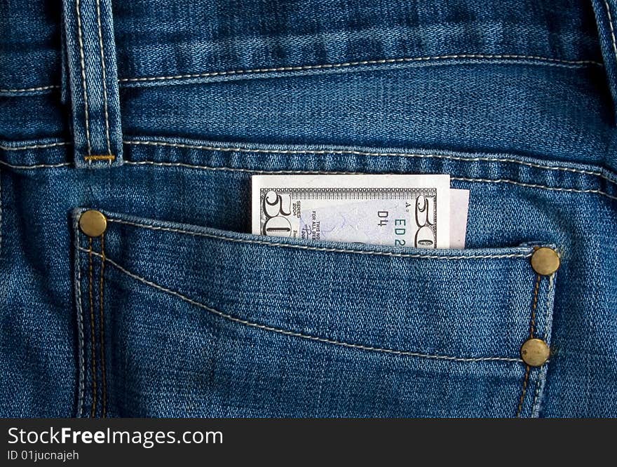 Dollar in pocket blue jeans. Dollar in pocket blue jeans