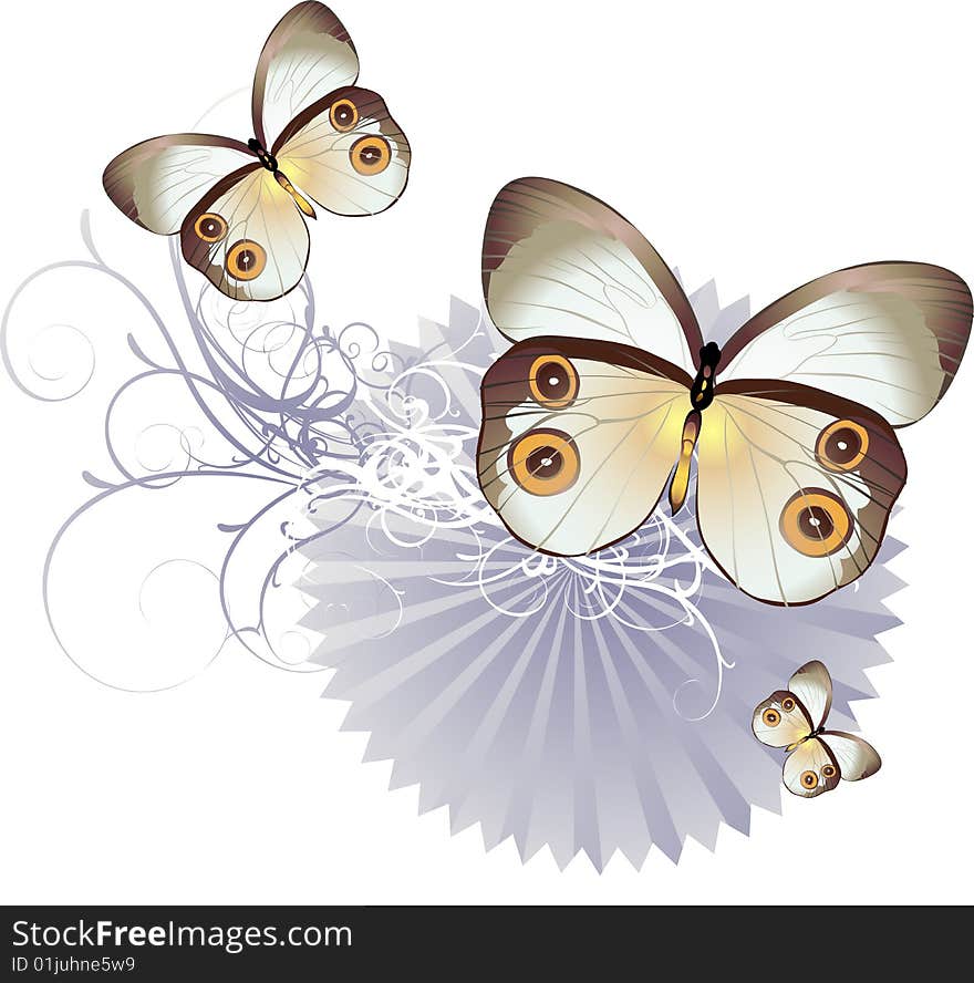 Abstract flower with butterflies on white background. Abstract flower with butterflies on white background.