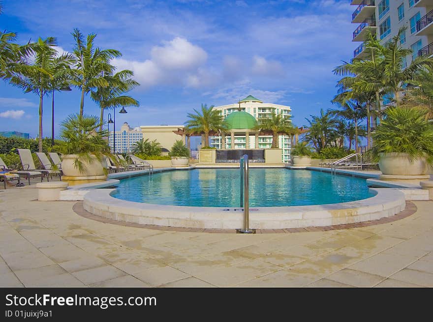 A View from the front of a pool in florida