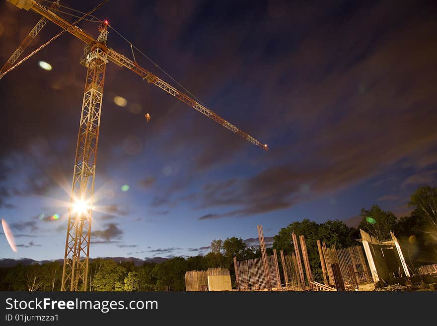 Night shot of crane in the building. Night shot of crane in the building