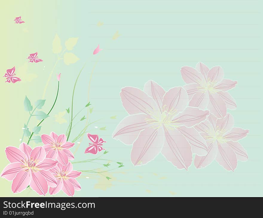 Floral note or letter with spring flowers ,butterflys and leaves. Floral note or letter with spring flowers ,butterflys and leaves