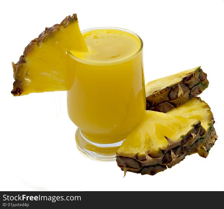 Glass of pineapple isolated on a white background