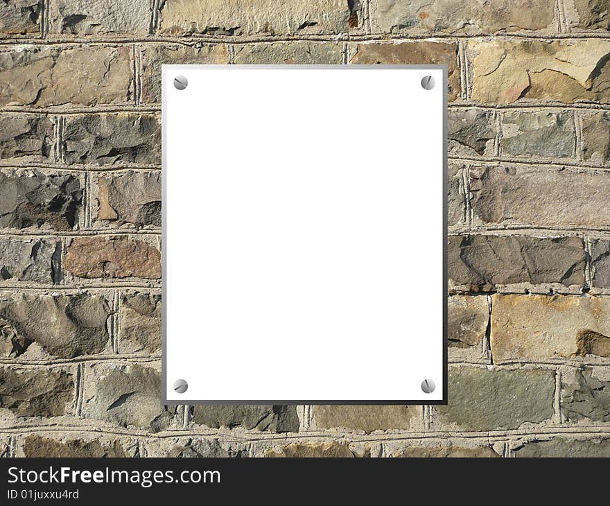 Stone wall with blank board on it. Stone wall with blank board on it