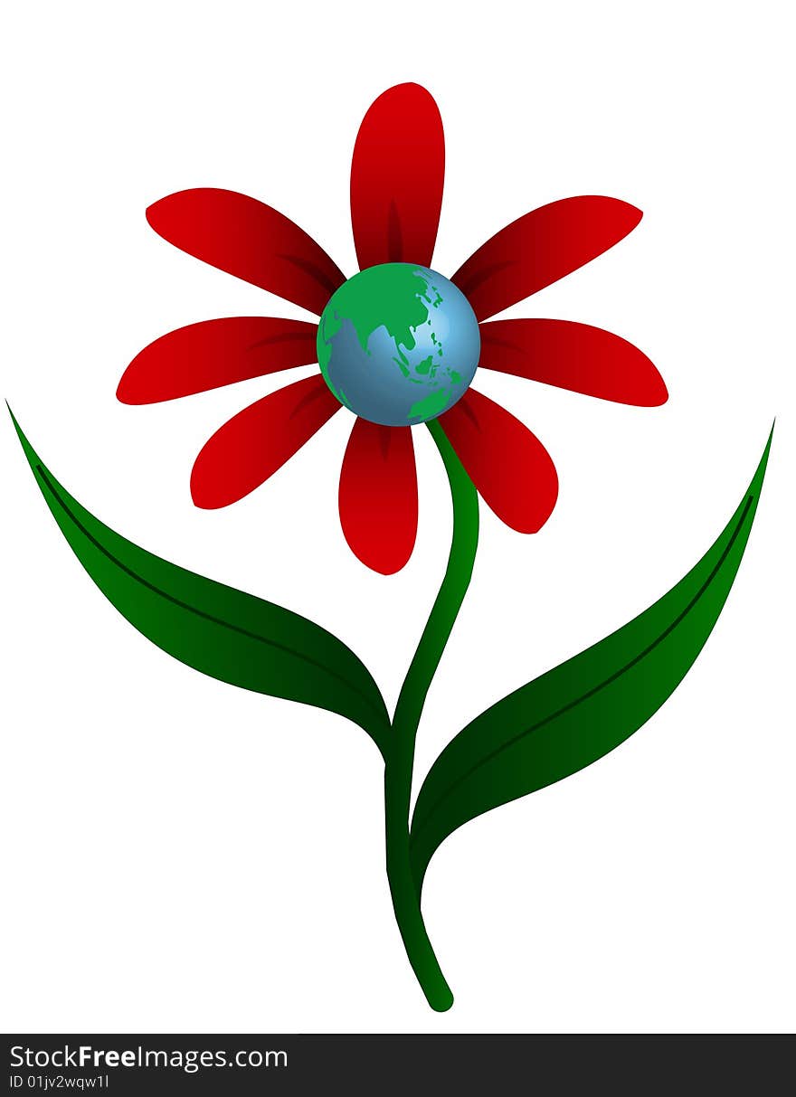 Red flower with planet