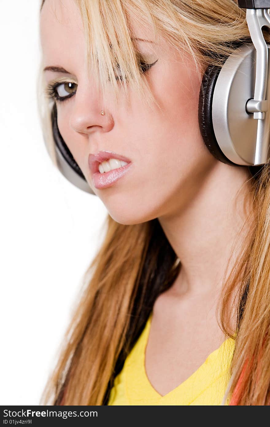 Young girl with headphones portrait