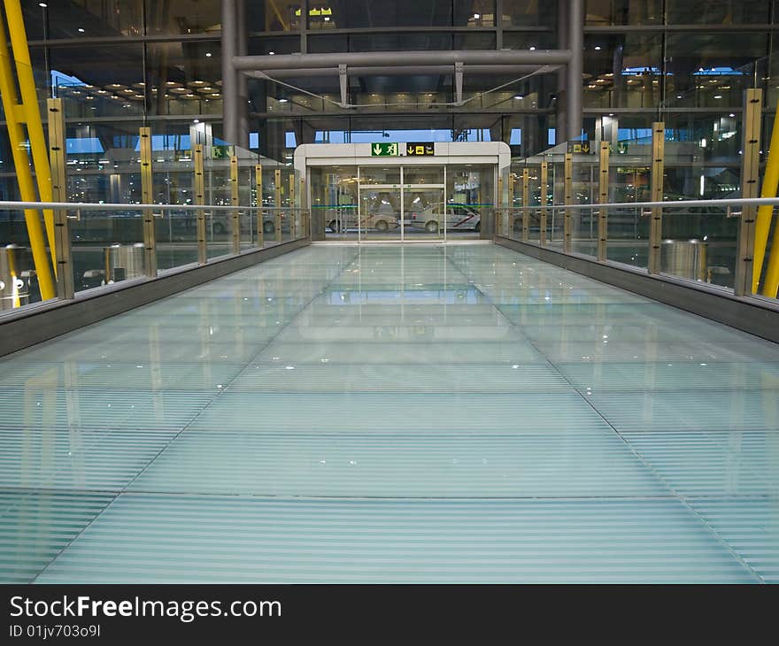 Glass corridor and doors at Barajas T4 Airport. Glass corridor and doors at Barajas T4 Airport