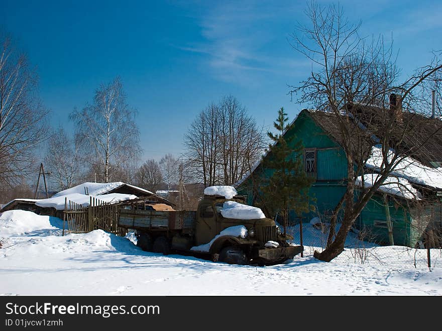 The beginning of spring in russian village