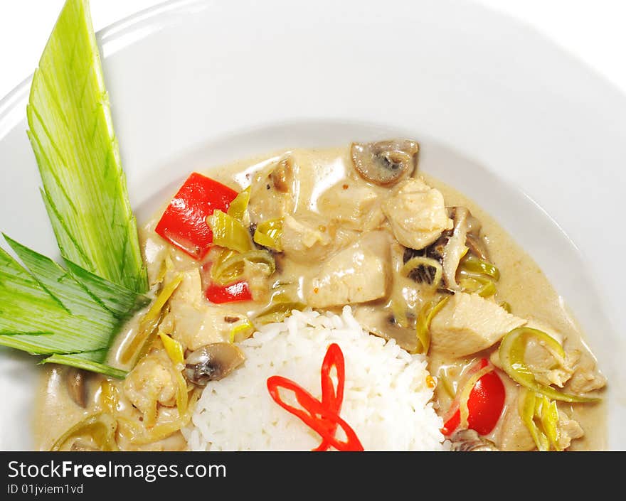 Thai Dishes - WOK Chicken with Mushrooms and Rice