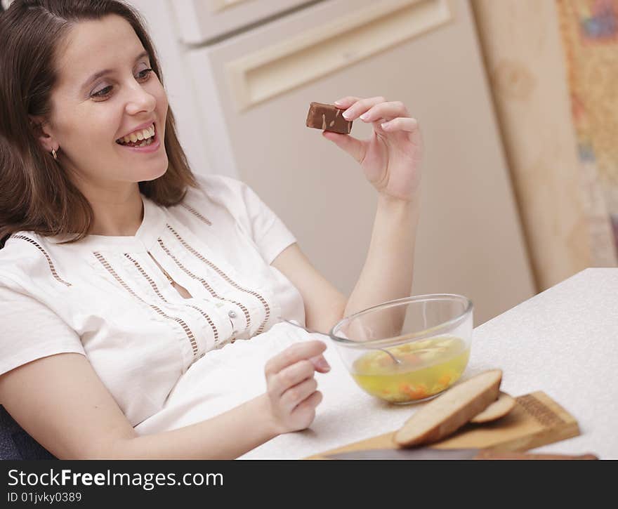 Woman looking at chocolate