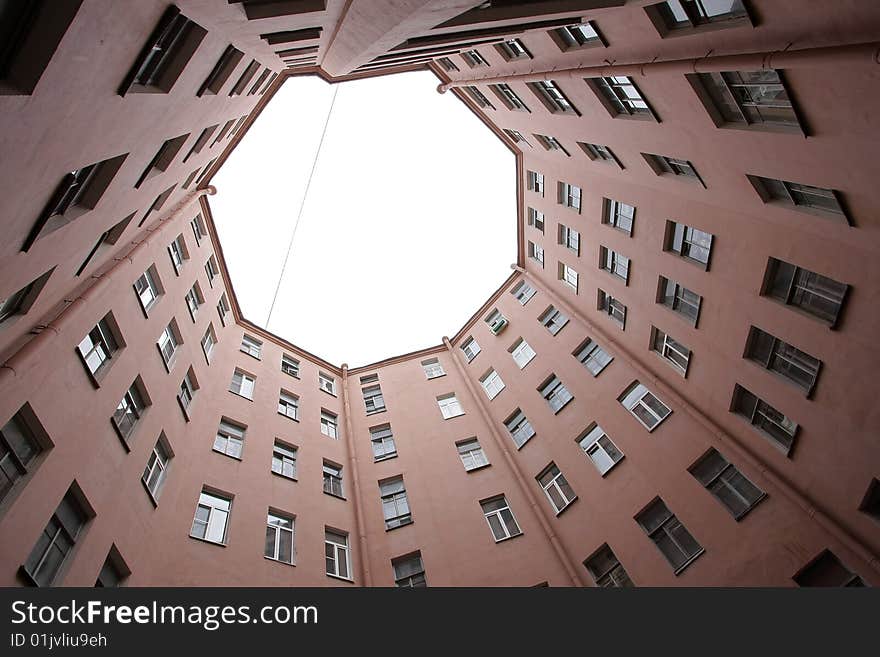 Court yard-well in St-Petersburg. The bottom view upwards