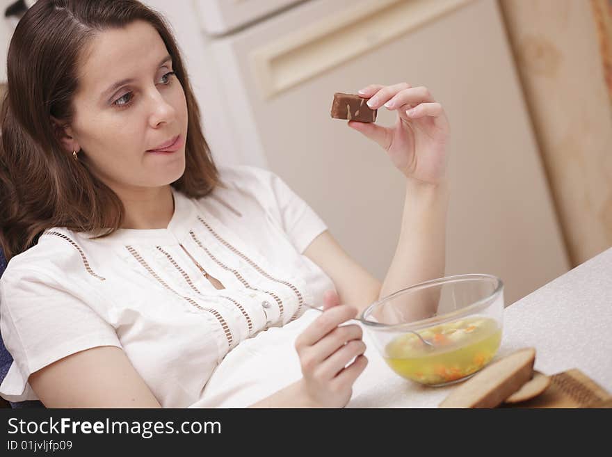 Woman looking at chocolate