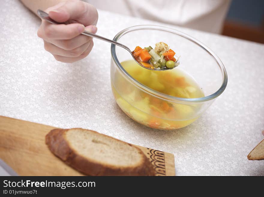 A photo of plate of with soup