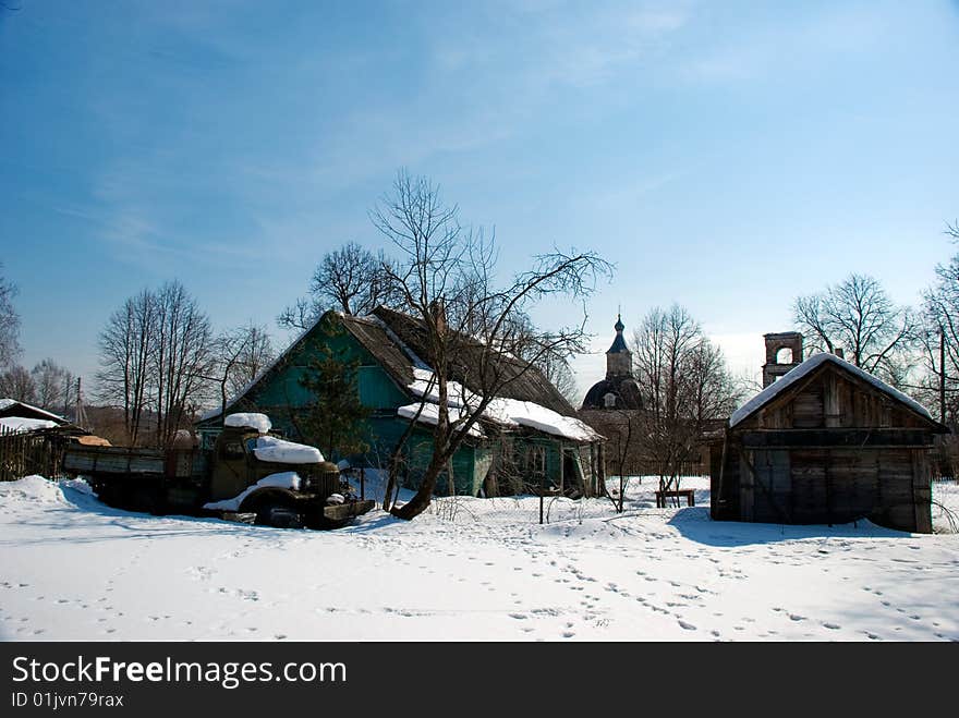 The beginning of spring in russian village