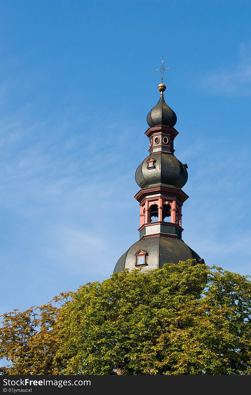 The churchtower of cochem city. The churchtower of cochem city