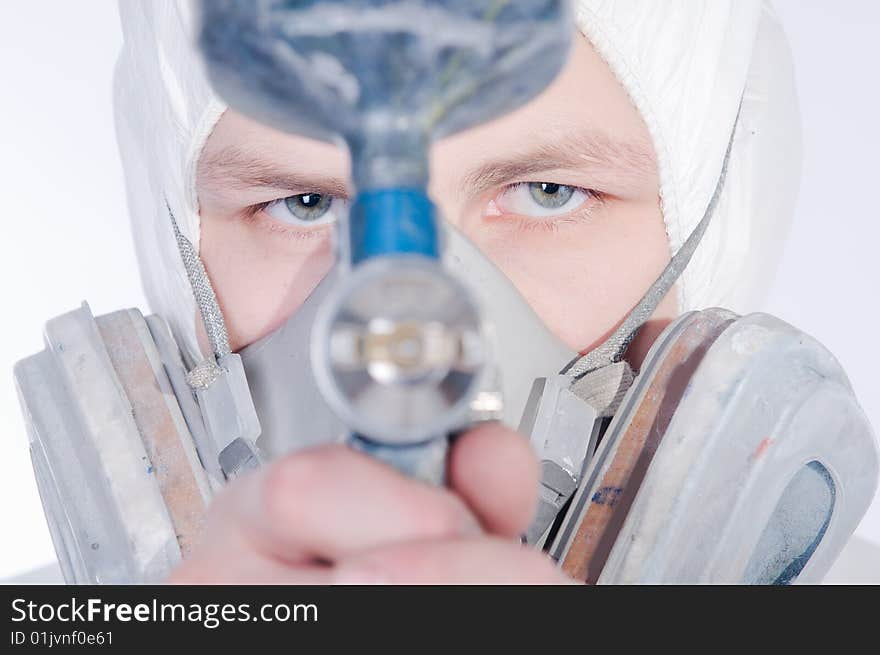 Worker With Airbrush Gun, Selective Focus