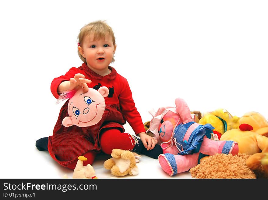 The little girl holds a smilie isolated wi