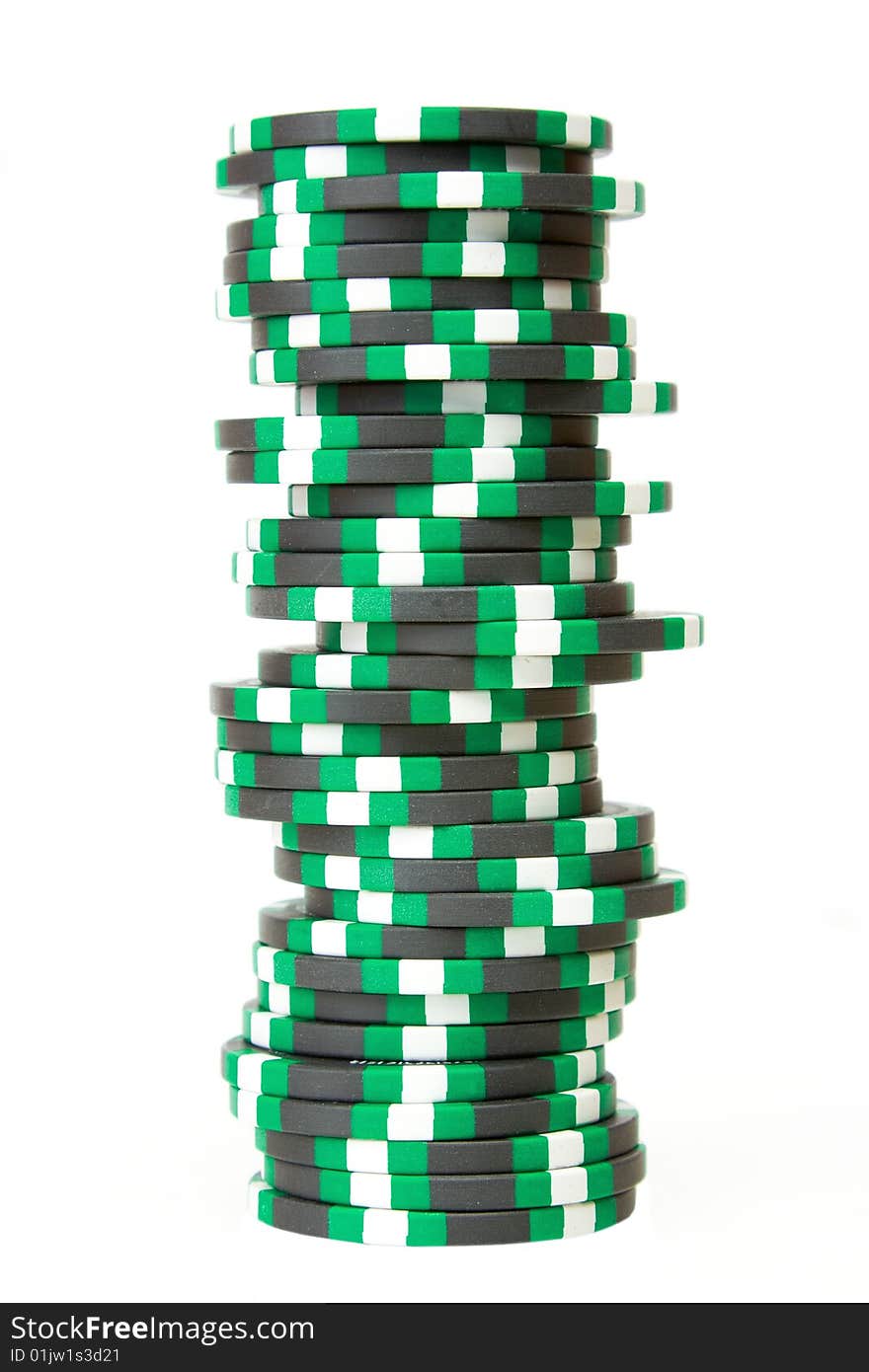 Stack of casino chips isolated over white background