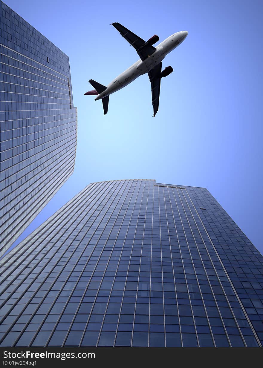 Airplane and the modern building