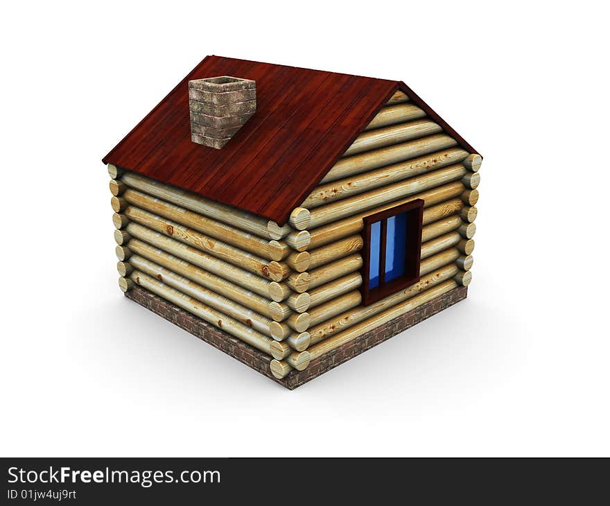 3d illustration of wooden house isolated over white background