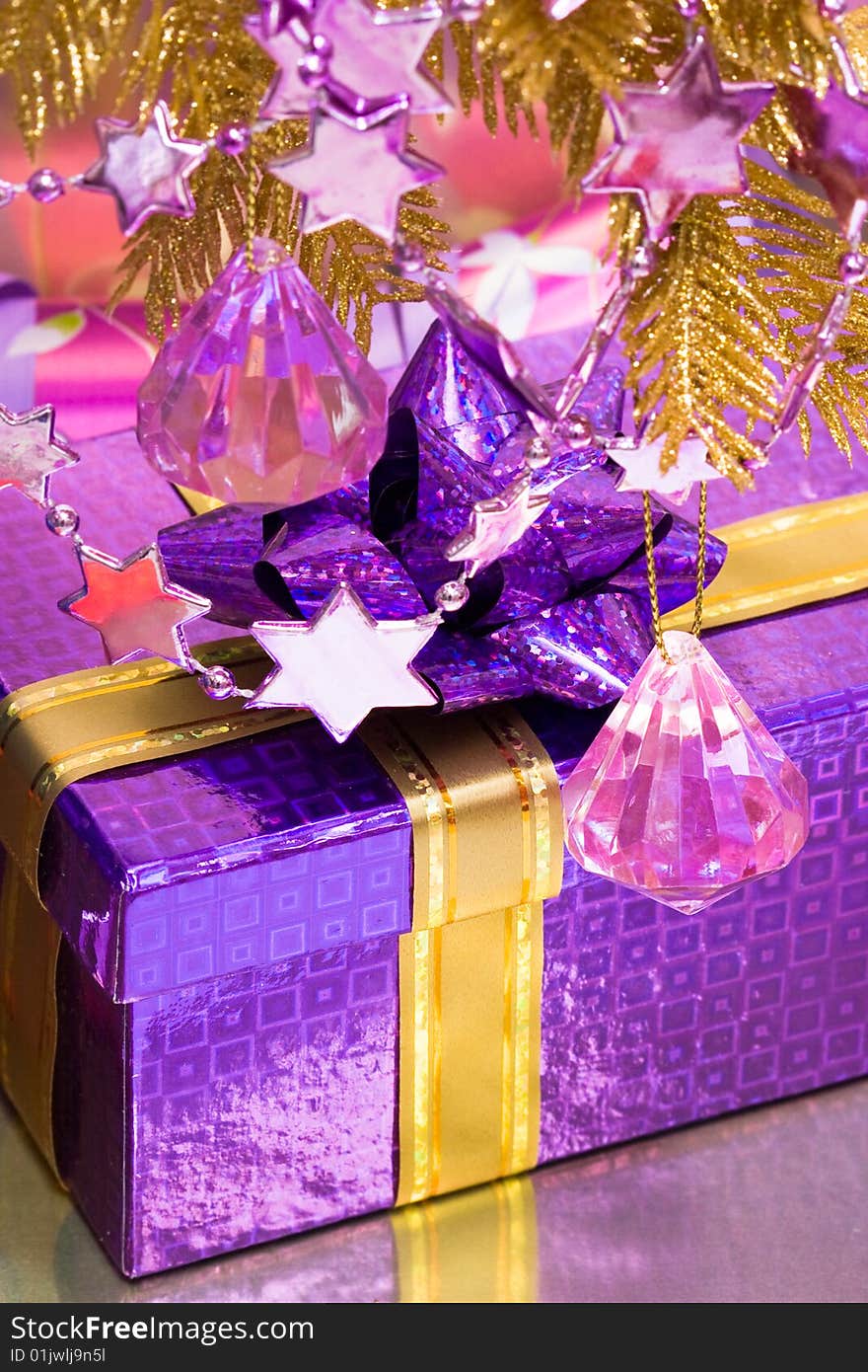 Violet gift box with decoration