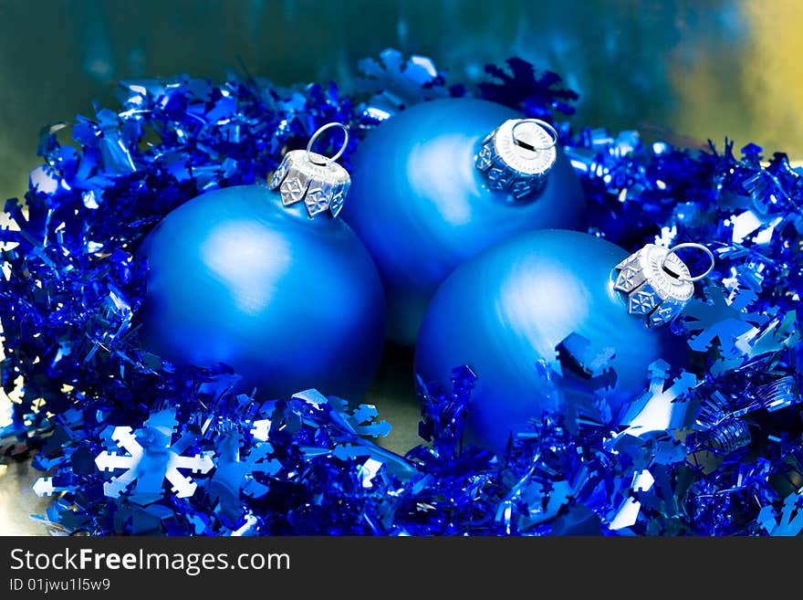 Beautiful blue Christmas balls and garland